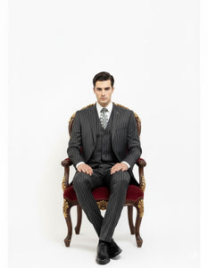 Mens Gangster Pinstripe 2 Button Double Breasted Vest Suit in Black Or Charcoal Grey