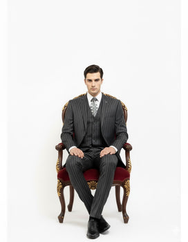 Mens Gangster Pinstripe 2 Button Double Breasted Vest Suit in Black Or Charcoal Grey - Image 4