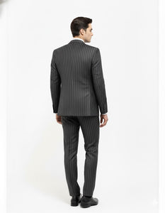 Mens Gangster Pinstripe 2 Button Double Breasted Vest Suit in Black Or Charcoal Grey
