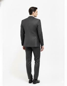 Mens Gangster Pinstripe 2 Button Double Breasted Vest Suit in Black Or Charcoal Grey - Image 2