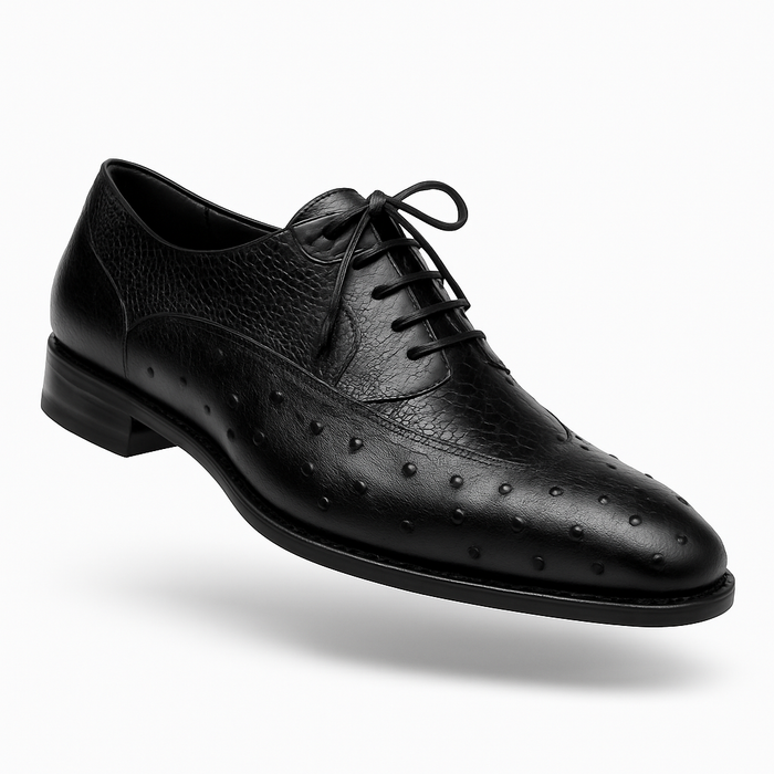 Mens Mezlan Getty Ostrich Wingtip Dress Shoe in Cognac