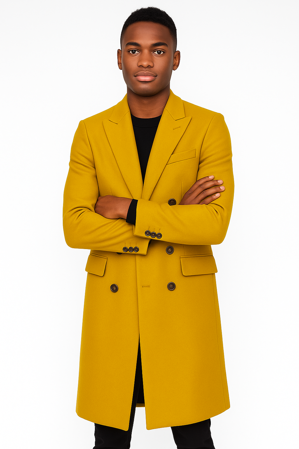 Men's Gold 44Inch Long Double Breasted Overcoat Winter Men's Topcoat Sale - Image 6