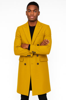 Men's Gold 44Inch Long Double Breasted Overcoat Winter Men's Topcoat Sale - Image 6