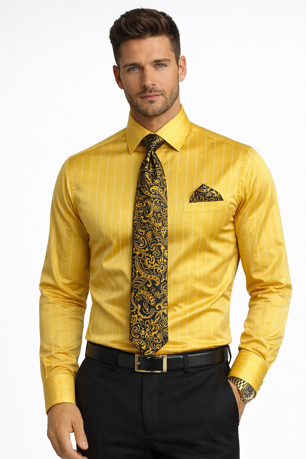 Gold Colorful Men'S Dress Shirt - Image 2
