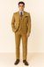 Mens 4 Buttons Semi Wide Leg Shiny Tonal Stripe Fashion Suits in Gold