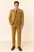 Mens 4 Buttons Semi Wide Leg Shiny Tonal Stripe Fashion Suits in Gold
