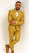 Men's Gold Floral Brocade Three-Piece Suit with Vest and Bow Tie