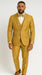 Men's Gold Floral Brocade Three-Piece Suit with Vest and Bow Tie