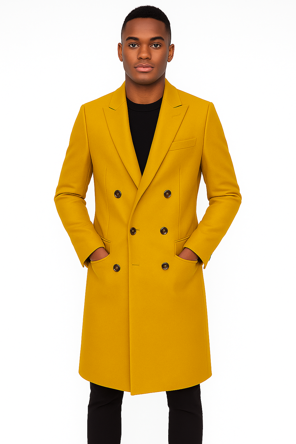 Men's Gold 44Inch Long Double Breasted Overcoat Winter Men's Topcoat Sale - Image 2