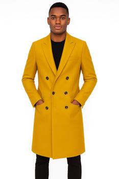 Men's Gold 44Inch Long Double Breasted Overcoat Winter Men's Topcoat Sale - Image 2