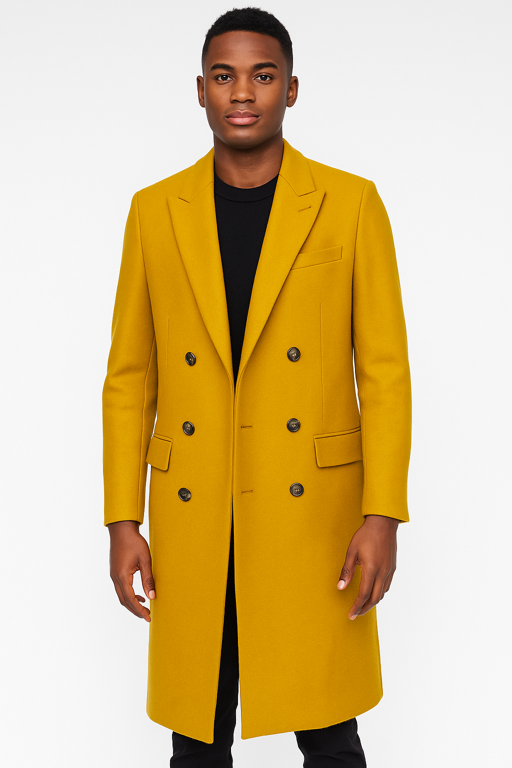 Men's Gold 44Inch Long Double Breasted Overcoat Winter Men's Topcoat Sale - Image 5