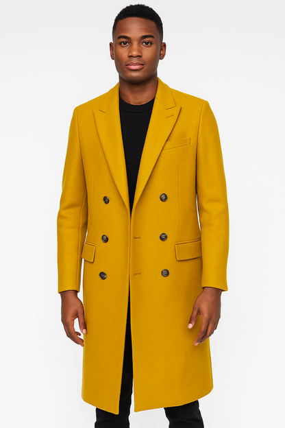 Men's Gold 44Inch Long Double Breasted Overcoat Winter Men's Topcoat Sale - Image 5
