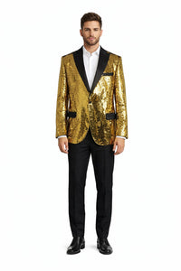 Men's One Button  Gold Sequin Blazer - Sequin Tuxedo - Dinner Jacket