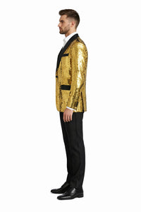 Men's One Button  Gold Sequin Blazer - Sequin Tuxedo - Dinner Jacket - Image 3