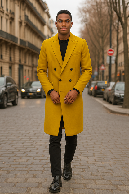 Men's Gold 44Inch Long Double Breasted Overcoat Winter Men's Topcoat Sale - Image 8