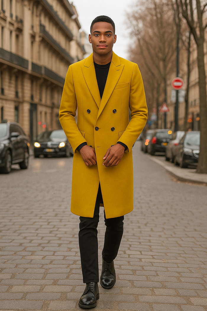 Men's Gold 44Inch Long Double Breasted Overcoat Winter Men's Topcoat Sale - Image 8