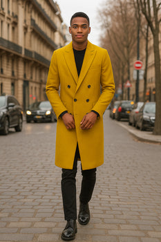 Men's Gold 44Inch Long Double Breasted Overcoat Winter Men's Topcoat Sale - Image 8