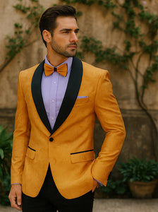 Designer Men’s Gold Tuxedo Blazer – Slim Fit Formal Style