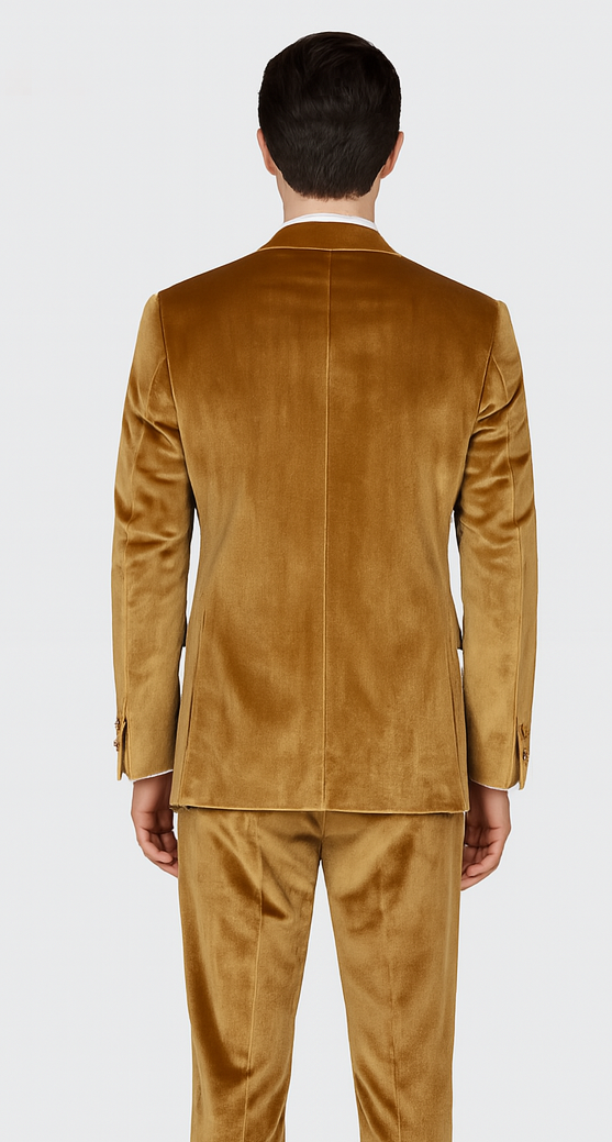 Gold Velvet Suit for Men – 2-Piece Skinny Fit Peak Lapel Formalwear by Tazzio - Image 3