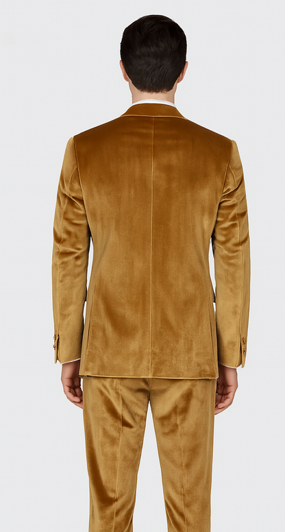 Gold Velvet Suit for Men – 2-Piece Skinny Fit Peak Lapel Formalwear by Tazzio - Image 3