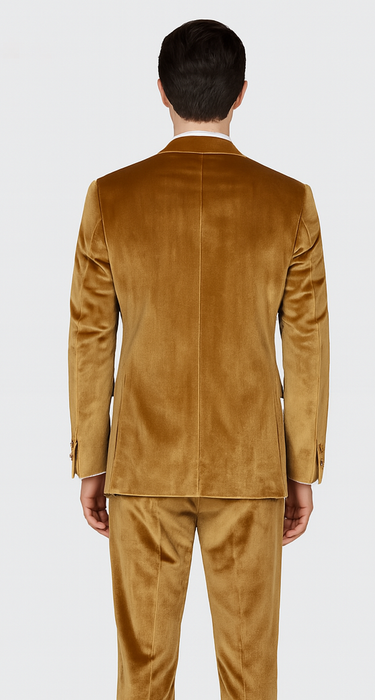Gold Velvet Suit for Men – 2-Piece Skinny Fit Peak Lapel Formalwear by Tazzio