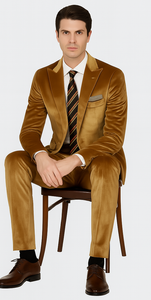 Gold Velvet Suit for Men – 2-Piece Skinny Fit Peak Lapel Formalwear by Tazzio
