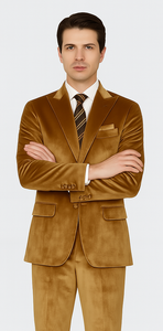 Gold Velvet Suit for Men – 2-Piece Skinny Fit Peak Lapel Formalwear by Tazzio