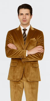 Gold Velvet Suit for Men – 2-Piece Skinny Fit Peak Lapel Formalwear by Tazzio - Image 5