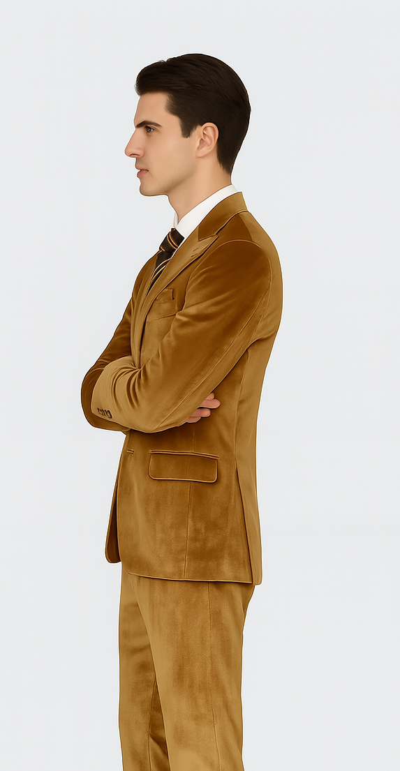 Gold Velvet Suit for Men – 2-Piece Skinny Fit Peak Lapel Formalwear by Tazzio - Image 6