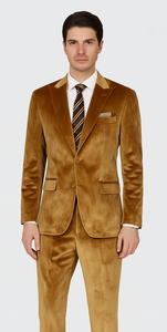 Gold Velvet Suit for Men – 2-Piece Skinny Fit Peak Lapel Formalwear by Tazzio