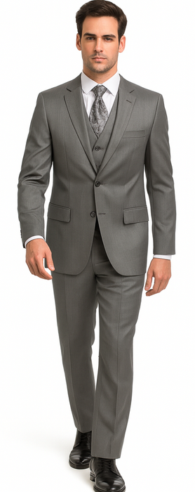 Men's Gray 2 Button Vested Suit