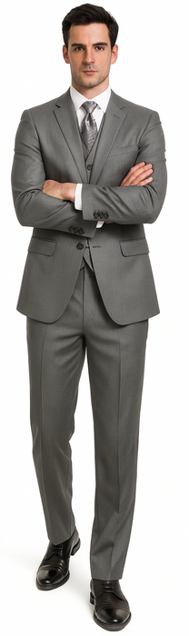 Men's Gray 2 Button Vested Suit