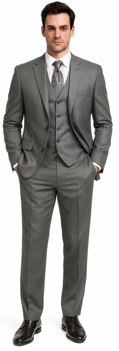 Men's Gray 2 Button Vested Suit