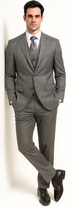 Men's Gray 2 Button Vested Suit