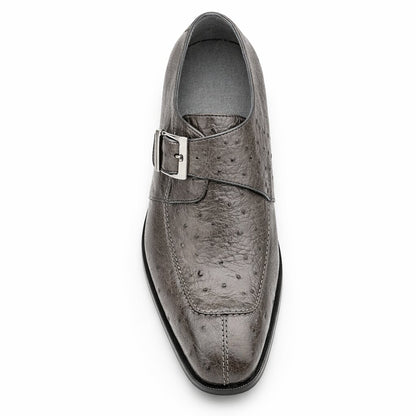 Belvedere Men's Shoes Gray Ostrich Side Buckle Strap Josh 114011