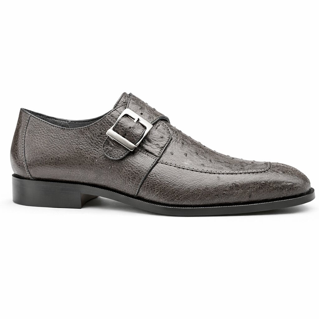 Belvedere Men's Shoes Gray Ostrich Side Buckle Strap Josh 114011