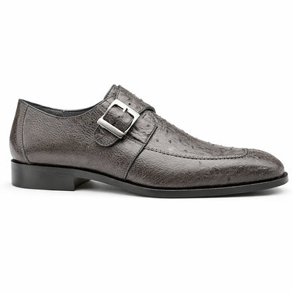 Belvedere Men's Shoes Gray Ostrich Side Buckle Strap Josh 114011