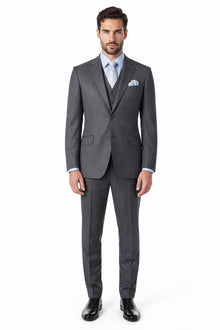 Men's Gray Pinstripe Three Piece Slim Fit Suits