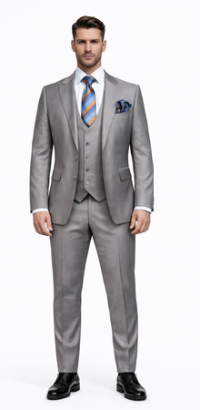 Men's Gray Slim Fit 3-Piece Suit by Rossiman – With Vest & Tailored Trousers