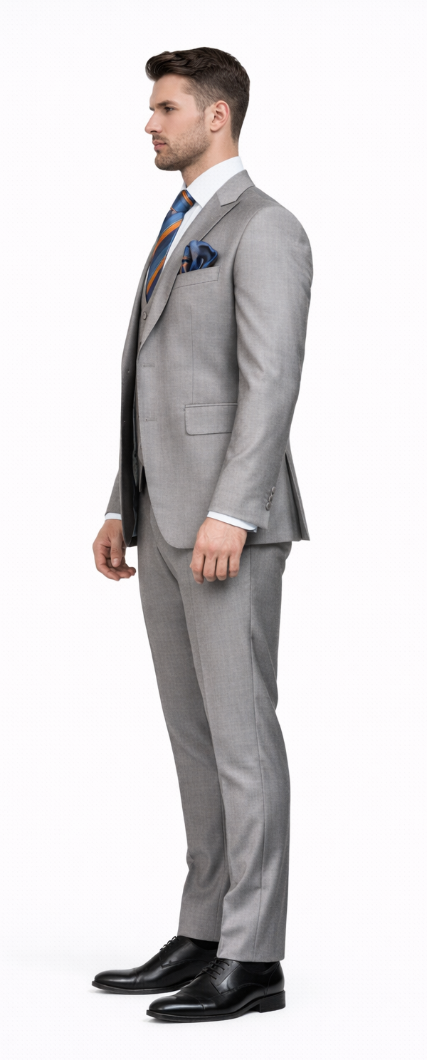 Men's Gray Slim Fit 3-Piece Suit by Rossiman – With Vest & Tailored Trousers - Image 3