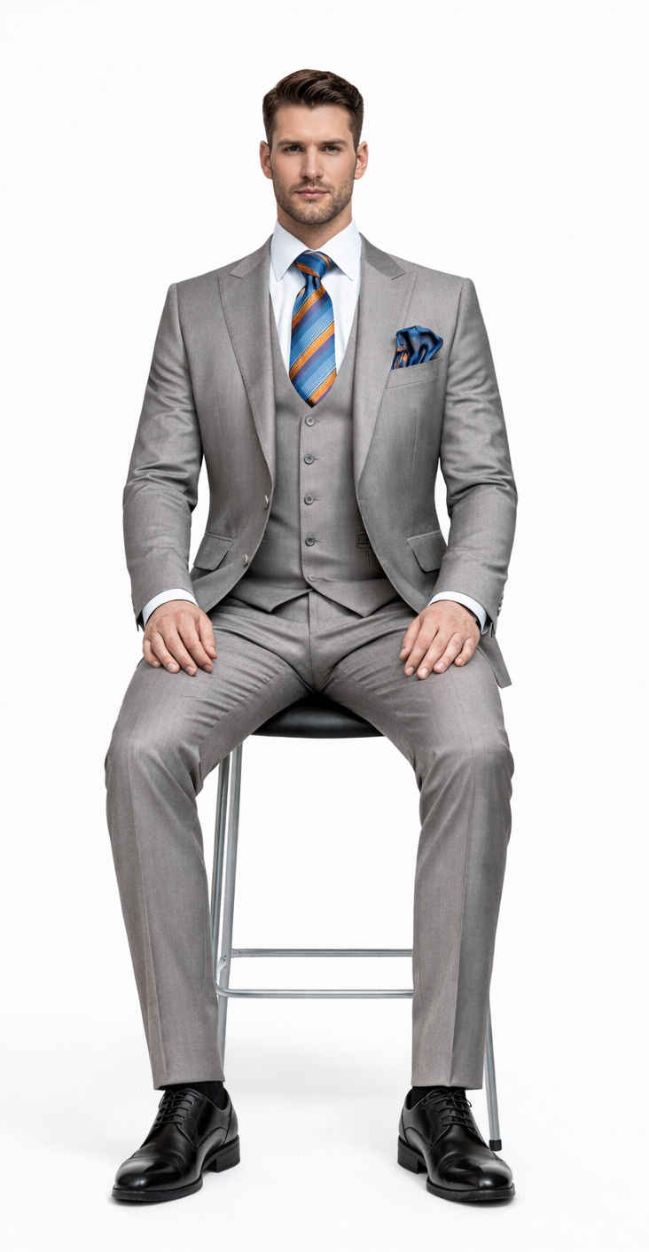 Men's Gray Slim Fit 3-Piece Suit by Rossiman – With Vest & Tailored Trousers - Image 4