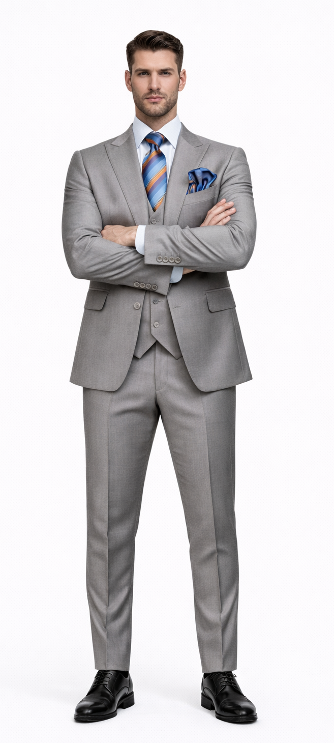 Men's Gray Slim Fit 3-Piece Suit by Rossiman – With Vest & Tailored Trousers - Image 5