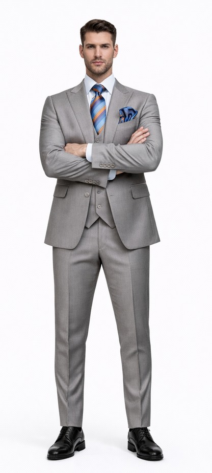 Men's Gray Slim Fit 3-Piece Suit by Rossiman – With Vest & Tailored Trousers - Image 5