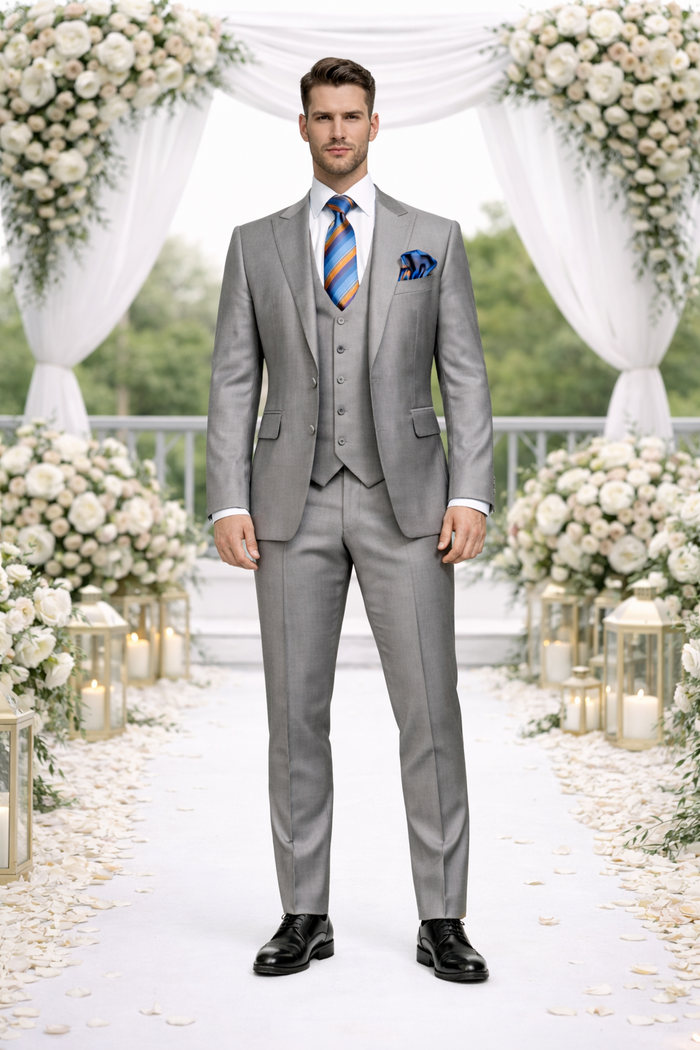 Men's Gray Slim Fit 3-Piece Suit by Rossiman – With Vest & Tailored Trousers - Image 6