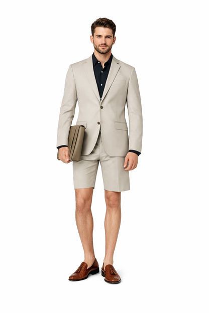 Men's Gray Summer Business Suits With Shorts Pants Set (Sport Coat Looking)