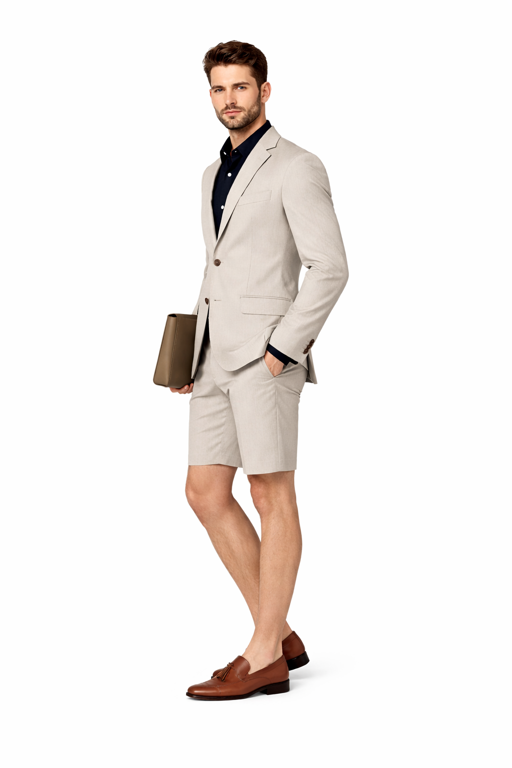 Men's Gray Summer Business Suits With Shorts Pants Set (Sport Coat Looking) - Image 6