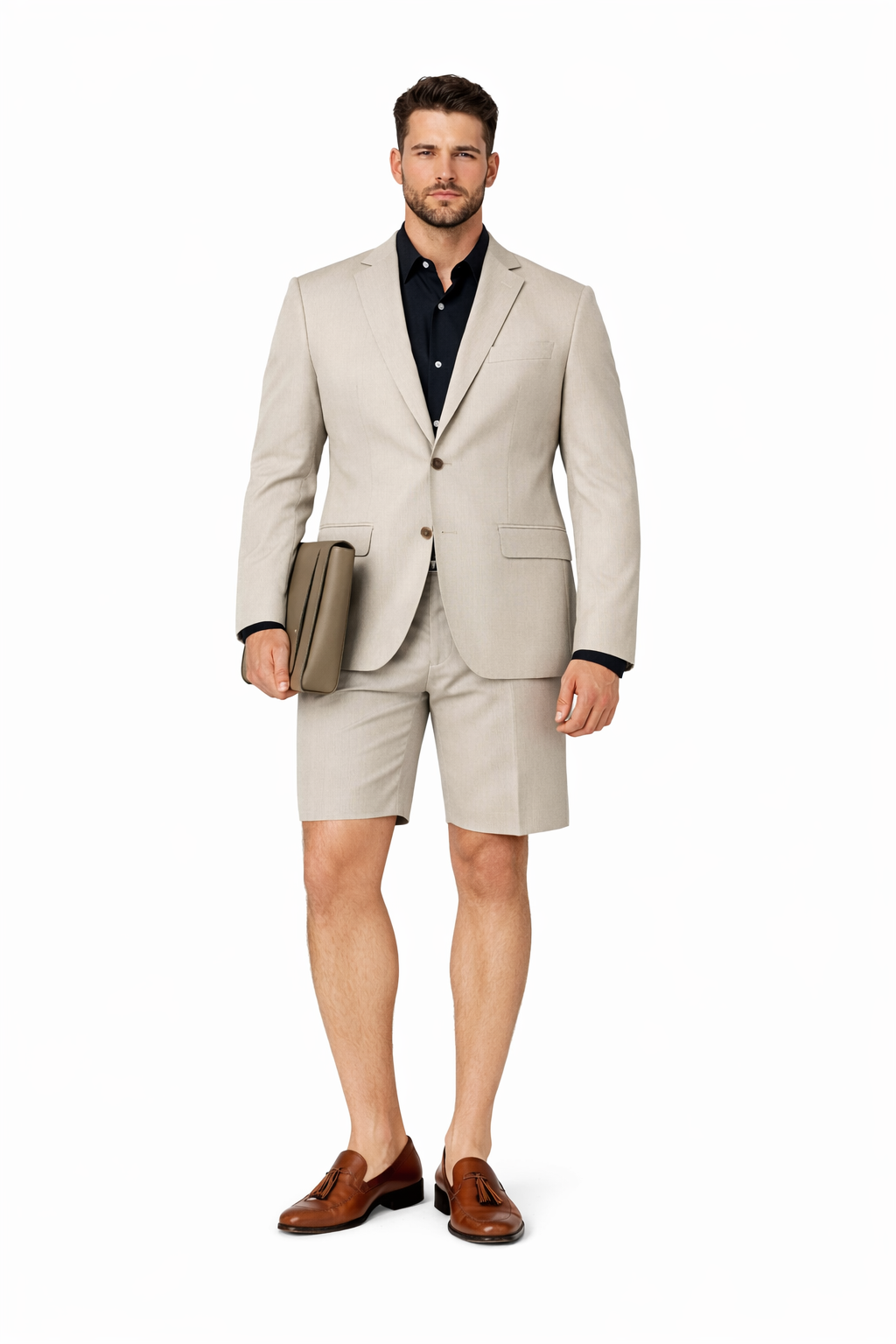 Men's Gray Summer Business Suits With Shorts Pants Set (Sport Coat Looking) - Image 2