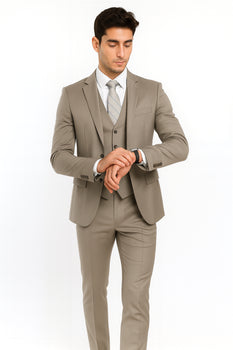 Men’s Gray Vested Modern Fit Suit – Stylish 3-Piece Formal Wear for Weddings, Business & Special Events