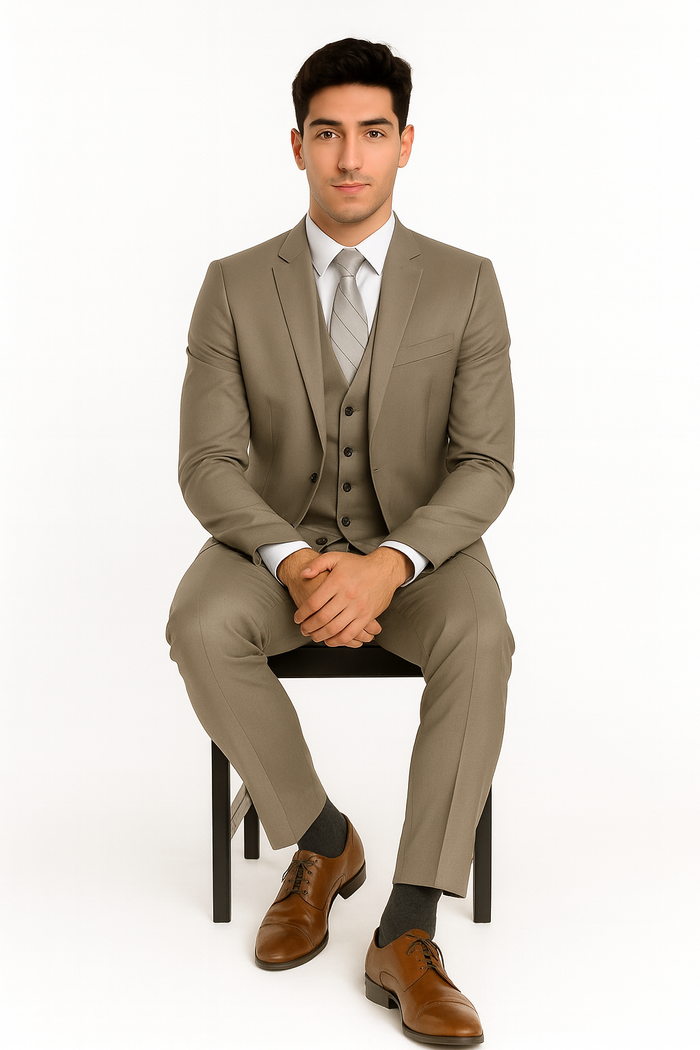 Men’s Gray Vested Modern Fit Suit – Stylish 3-Piece Formal Wear for Weddings, Business & Special Events