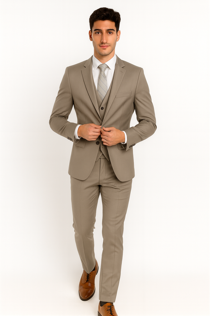 Men’s Gray Vested Modern Fit Suit – Stylish 3-Piece Formal Wear for Weddings, Business & Special Events